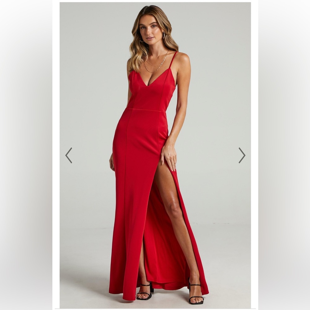 Showpo Dare to Dream Split Maxi Dress (Red)
